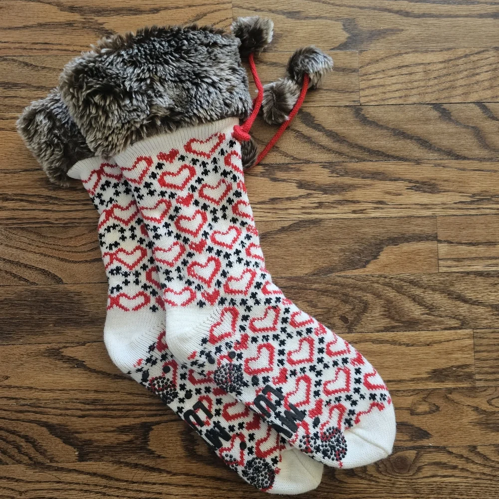 MUK LUKS Fuzzy Socks Hearts and Faux fur - Fits Women Size 4-10